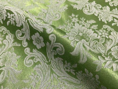 Damastgroen Bekledingstof met Barokpatroon - Meubelstof - 3, Antiek en Kunst, Antiek | Tapijten, Tafelkleden en Textiel