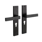 Geveerde deurklink Lusso mat zwart op schild met cilinder..., Doe-het-zelf en Bouw, Ophalen of Verzenden, Nieuw, IJzer, Klink of Kruk