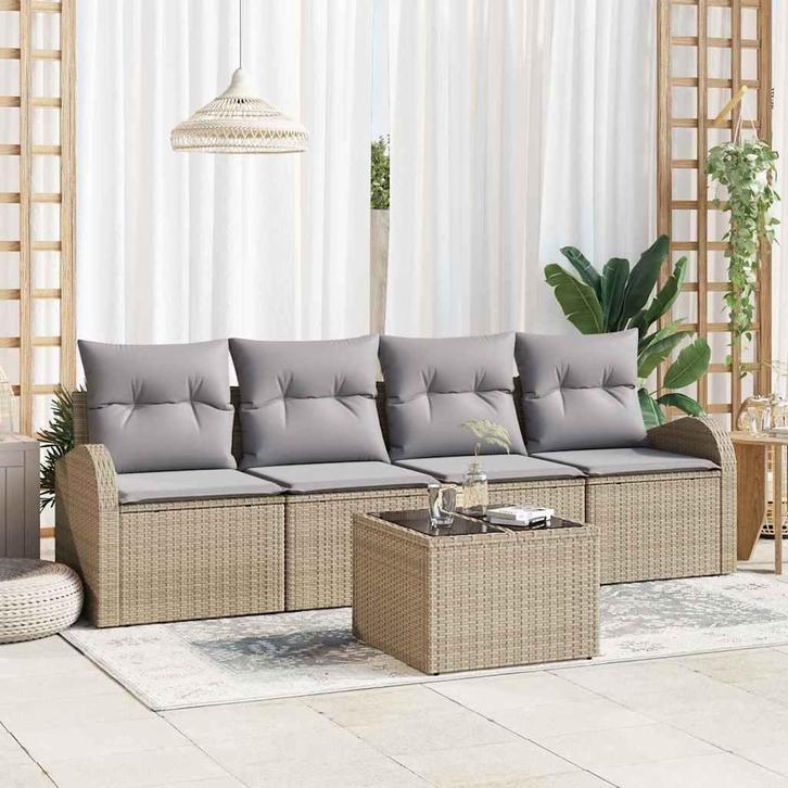 vidaXL Tuinbank Set met kussen 5 pcs Beige en Grijs 55 x 55, Tuin en Terras, Tuinsets en Loungesets, Nieuw, Verzenden