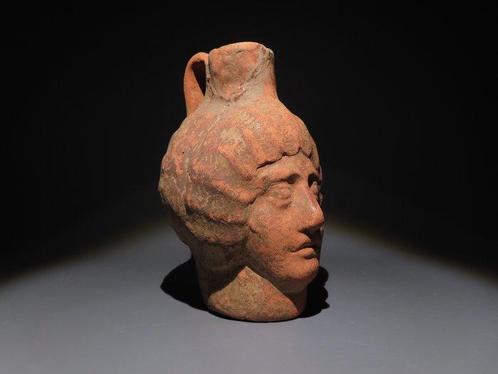 Oud-Romeins Terracotta Kan in de vorm van een mensenhoofd., Verzamelen, Mineralen en Fossielen
