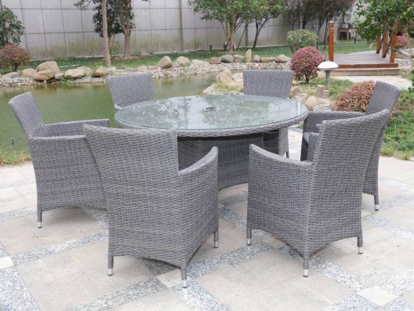 Veiling - Dining set 7-delig - Grijs wicker met grijze kusse, Tuin en Terras, Tuinsets en Loungesets, Nieuw