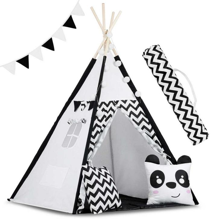 Tipi Tent Kinderen | Katoen Wit Zwart | Nieuw | Scherpe P..., Kinderen en Baby's, Kinderkamer | Tafels en Stoelen, Nieuw, Tafel(s) en Stoel(en)