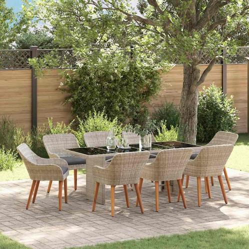 vidaXL Eetkamerset 9 pcs Lichtgrijs, Tuin en Terras, Tuinsets en Loungesets, Nieuw, Verzenden