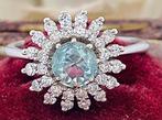 Ring - 18 karaat Witgoud Aquamarijn - Diamant, Nieuw