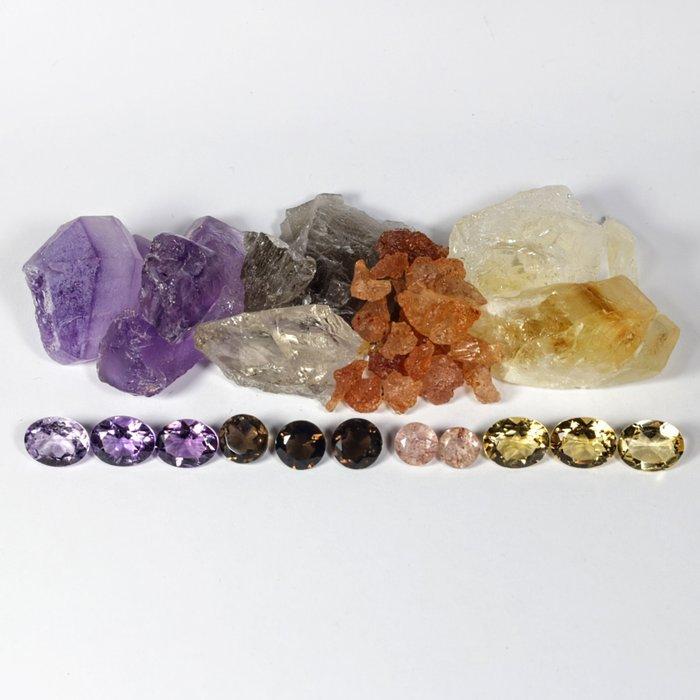 Verzameling van amethist, smoky quartz, strawberry quartz,, Verzamelen, Mineralen en Fossielen
