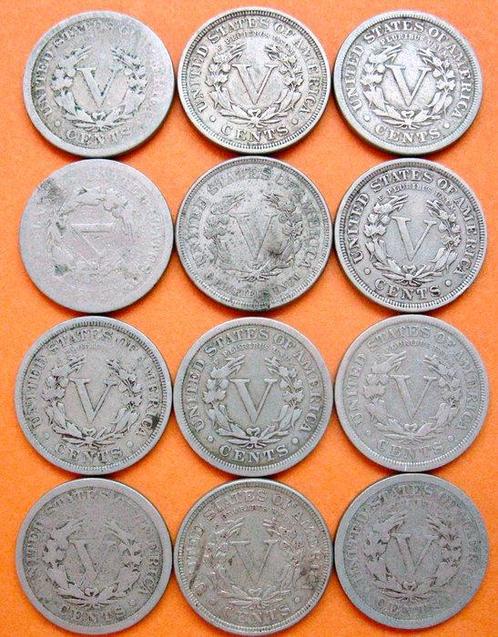 États-Unis. 5 cents Liberty Nickel 12 different coins, Postzegels en Munten, Munten | Europa | Niet-Euromunten
