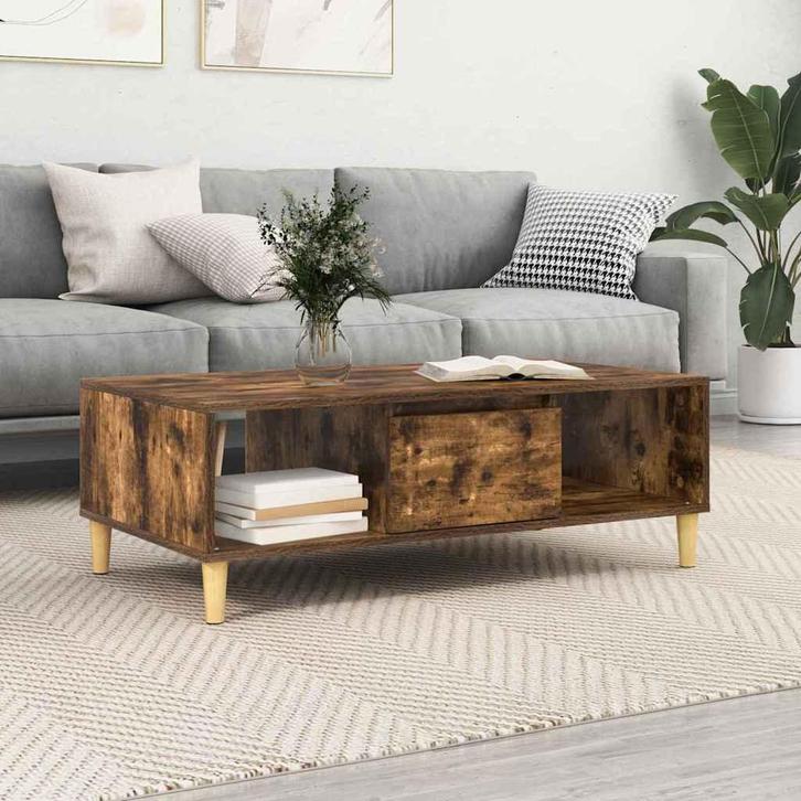 vidaXL Salontafel Gerookt eiken 103,5 x 60 x 35 cm Bewerkt, Huis en Inrichting, Tafels | Salontafels, Nieuw, Verzenden