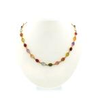 18 Krt. Gouden ketting met een mix van edelstenen | 43 cm, Handtassen en Accessoires, Kettingen, Gebruikt, Overige kleuren, Ophalen of Verzenden
