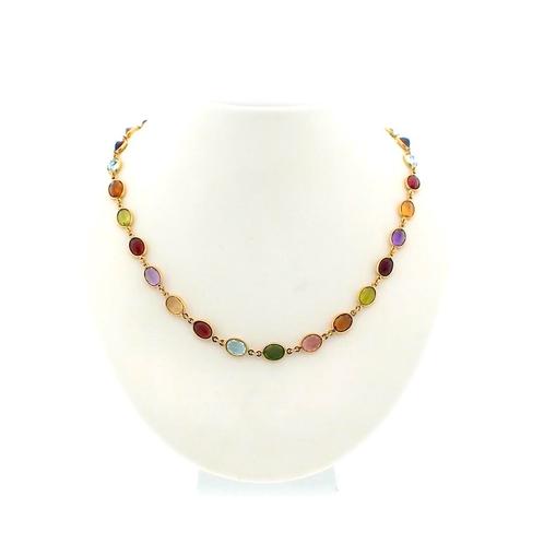 18 Krt. Gouden ketting met een mix van edelstenen | 43 cm, Handtassen en Accessoires, Kettingen, Overige kleuren, Gebruikt, Met edelsteen