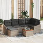 vidaXL Tuinbank Set 7 pcs Grijs 55 x 55 x 37 cm Riet, Hout,, Tuin en Terras, Verzenden, Nieuw