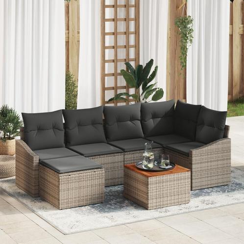 vidaXL Tuinbank Set 7 pcs Grijs 55 x 55 x 37 cm Riet, Hout,, Tuin en Terras, Tuinsets en Loungesets, Nieuw, Verzenden