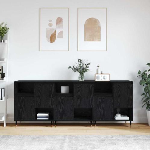 vidaXL Dressoirs 3 pcs Zwart eiken 180 x 35 x 70 cm Bewerkt, Huis en Inrichting, Kasten | Dressoirs, Nieuw, Verzenden