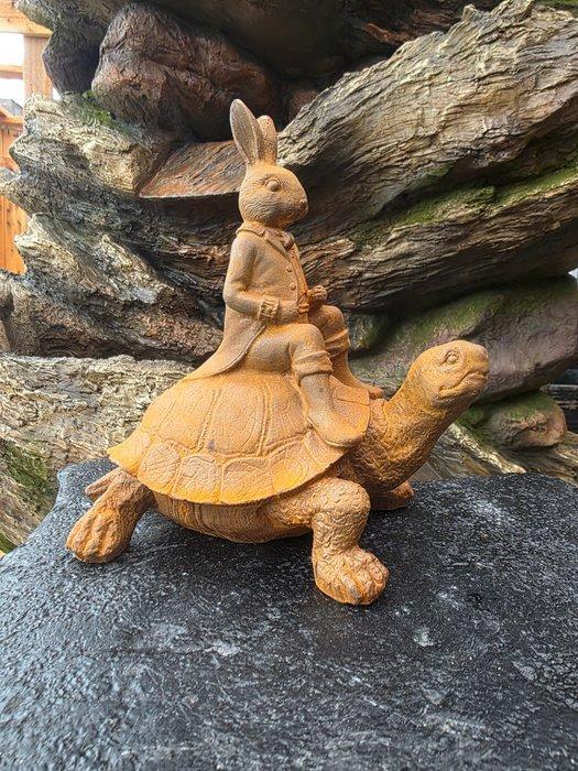 Beeld, Rabbit on Turtle - 19 cm - IJzer, Antiek en Kunst, Curiosa en Brocante