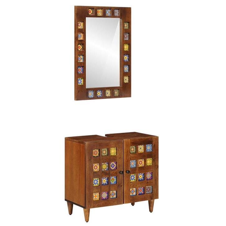 vidaXL Badkamermeubel Set 2 pcs Walnotenhout Massief Mango, Huis en Inrichting, Badkamer | Badkamermeubels, Nieuw, Verzenden