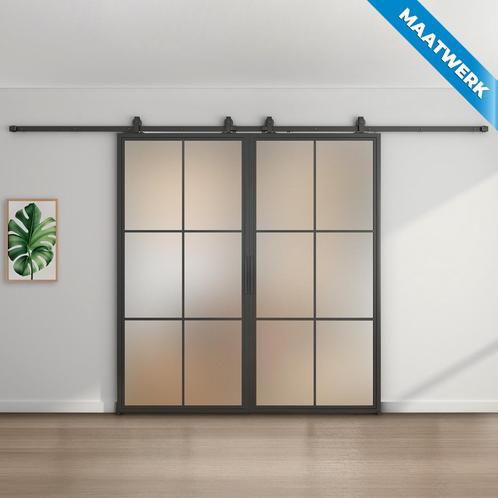 Dubbele stalen Schuifdeuren - 6 Vlaks - Maatwerk - Mat glas, Doe-het-zelf en Bouw, Raamkozijnen en Schuifdeuren, Nieuw, Inclusief glas