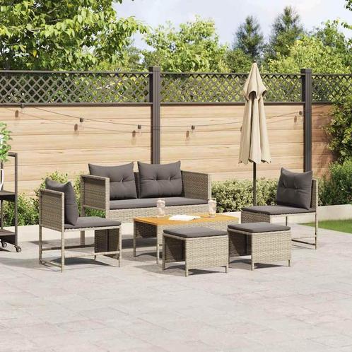vidaXL 6-Delige Tuin Sofaset met Kussens in Lichtgrijs Poly, Tuin en Terras, Tuinsets en Loungesets, Nieuw, Verzenden