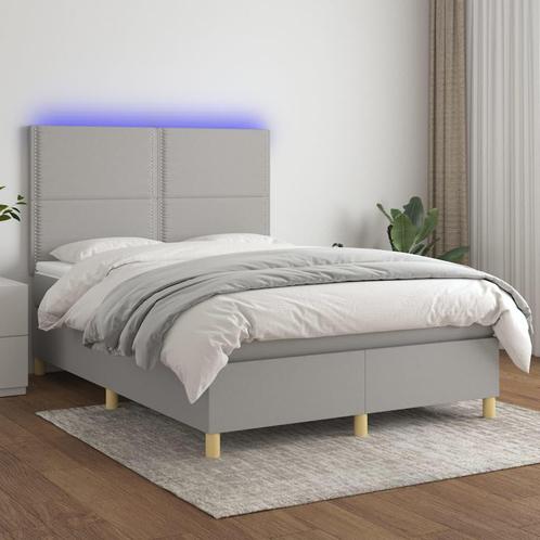 vidaXL Boxspring met matras en LED stof lichtgrijs 140x200, Maison & Meubles, Chambre à coucher | Lits, Envoi