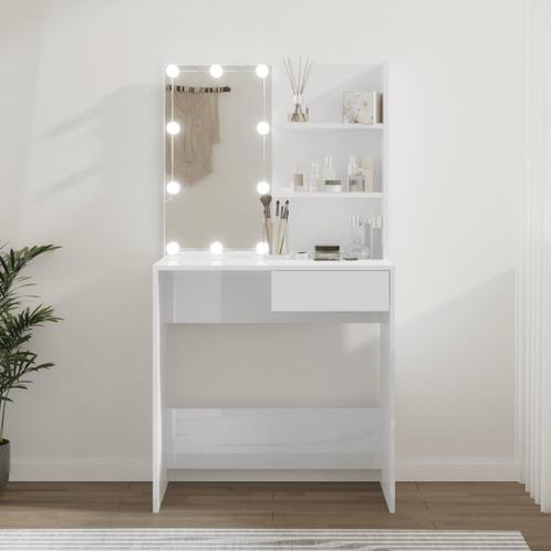 vidaXL Coiffeuse avec LED Blanc brillant 74,5x40x141 cm, Huis en Inrichting, Tafels | Kaptafels, Verzenden