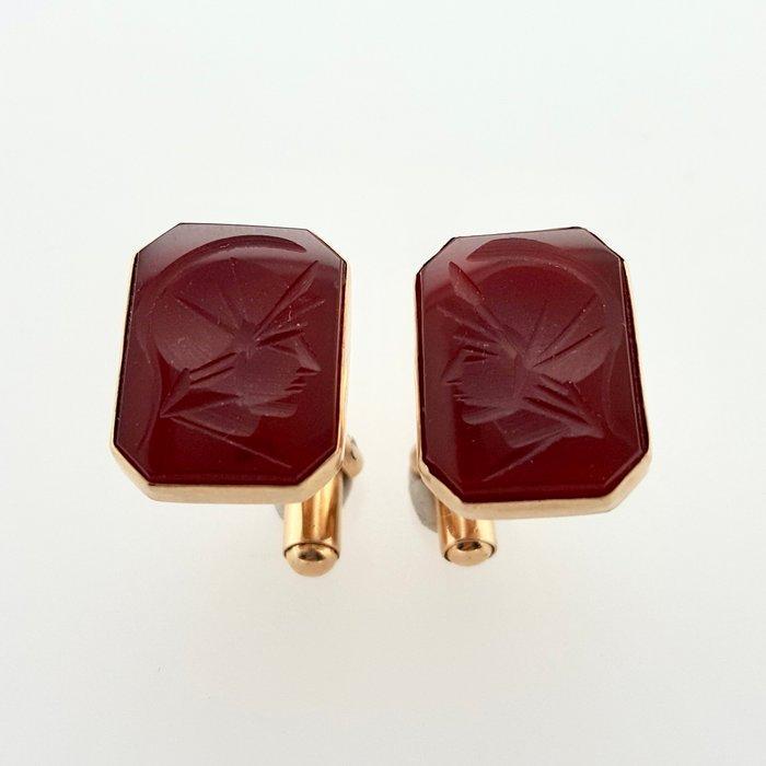Manchetknopen - 14 karaat Geel goud Carneool - Intaglio, Handtassen en Accessoires, Antieke sieraden