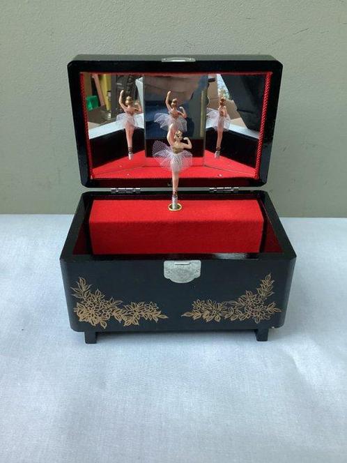 Japanse Vintage houten muziekdoos met ballerina en spiegel -, Antiek en Kunst, Curiosa en Brocante