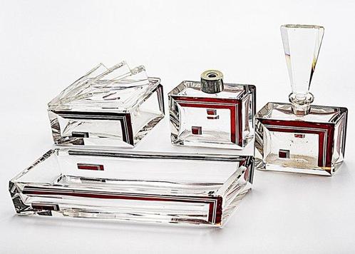 Karl Palda Art Deco Crystal Glass Dressing Table Set-4, 1920, Antiek en Kunst, Kunst | Designobjecten