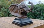 sculptuur, olifant sculptuur brons - 18 cm - brons marmer, Antiek en Kunst