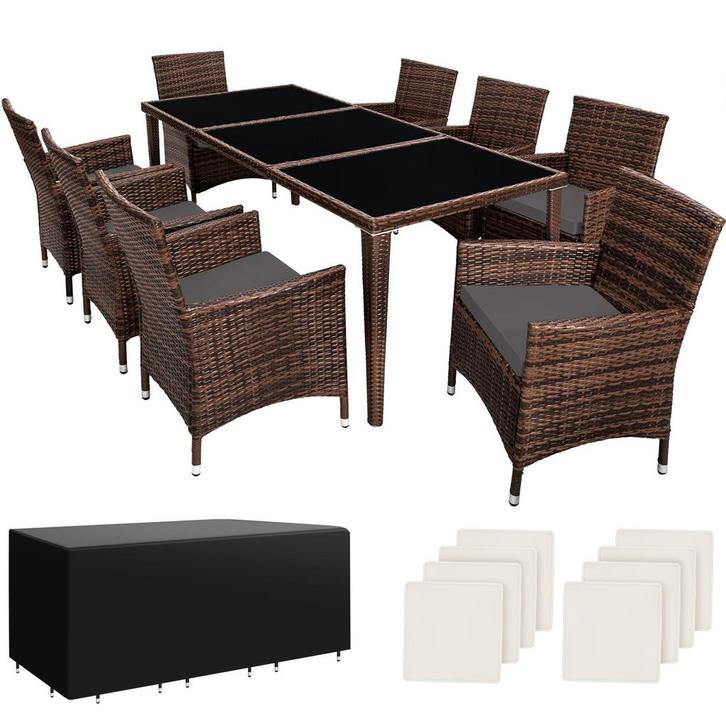 tectake Aluminium wicker zitgroep Menorca 8+1 met beschermho, Tuin en Terras, Tuinsets en Loungesets, Verzenden
