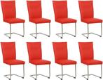 Set van 8 Felrode leren   - poot rond inox - Toledo Leer, Nieuw, Vijf, Zes of meer stoelen, Modern, Leer