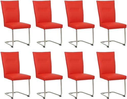 Set van 8 Felrode leren   - poot rond inox - Toledo Leer, Huis en Inrichting, Stoelen, Overige kleuren, Vijf, Zes of meer stoelen