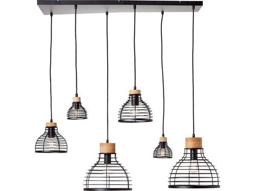 Brilliant Avia - Hanglamp - E27 max 6x40W - Zwart/Houtkleur, Huis en Inrichting, Woonaccessoires | Overige, Nieuw, Verzenden