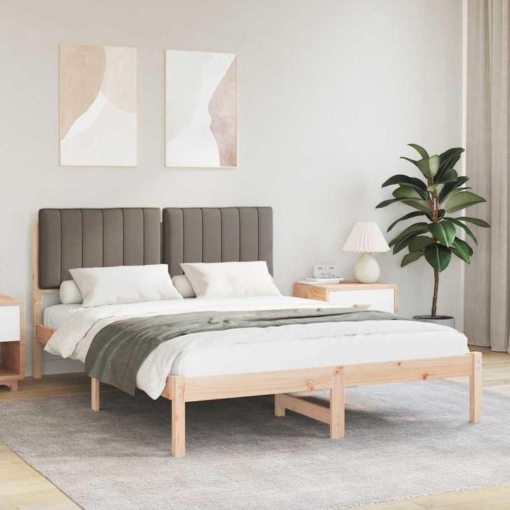 vidaXL Bedframe met Gevoerde Hoofdbord Taupe 140 x 200 cm, Huis en Inrichting, Slaapkamer | Bedden, Nieuw, Verzenden
