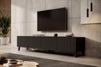 Meubella | TV-Meubel zwart 200cm hotel chique lamellen, Verzenden