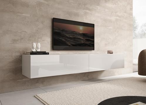 Meubella | TV-Meubel - Wit - 200cm | Staand of hangend, Huis en Inrichting, Kasten |Televisiemeubels, 25 tot 50 cm, Nieuw, 200 cm of meer