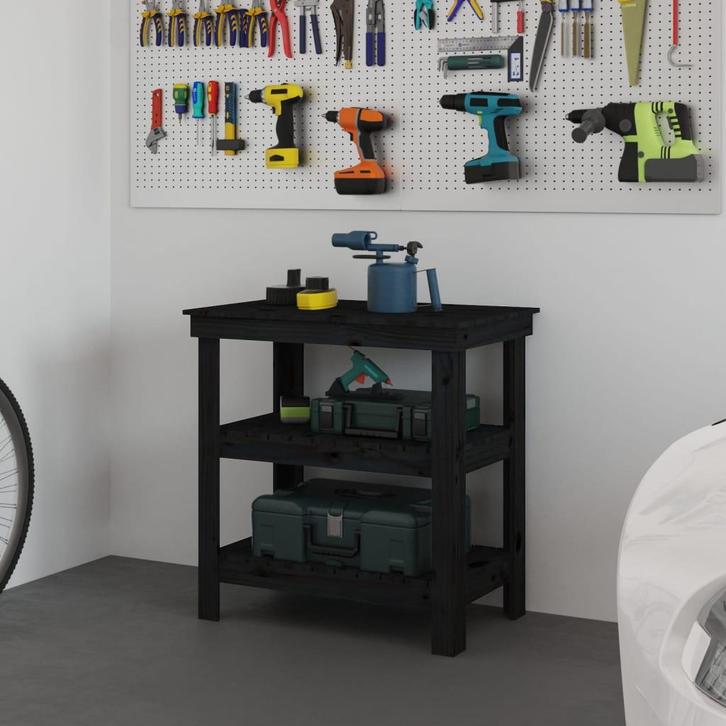 vidaXL Werkbank 78,5x50x80 cm massief grenenhout zwart, Doe-het-zelf en Bouw, Werkbanken, Nieuw, Verzenden