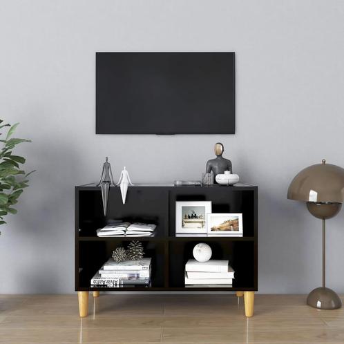 vidaXL Meuble TV avec pieds en bois massif Noir, Huis en Inrichting, Kasten |Televisiemeubels, Verzenden