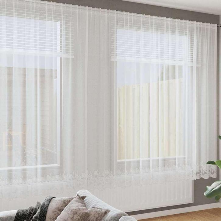 vidaXL Lacegordijn met gordijnen Bloemen Wit 240x750cm, Huis en Inrichting, Stoffering | Gordijnen en Lamellen, Nieuw, Verzenden