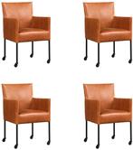 Set van 4 Cognac leren moderne kuipstoel - poot rond zwart, Huis en Inrichting, Overige kleuren, Nieuw, Leer, Ophalen of Verzenden