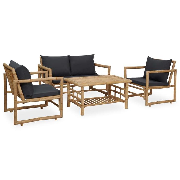 vidaXL 4-delige Loungeset met kussens bamboe, Tuin en Terras, Tuinsets en Loungesets, Loungeset, Nieuw, Verzenden