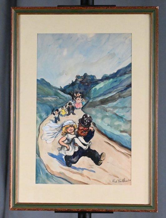 Fred Pailhes (1902-1991) - Les mariés, Antiquités & Art, Art | Peinture | Classique