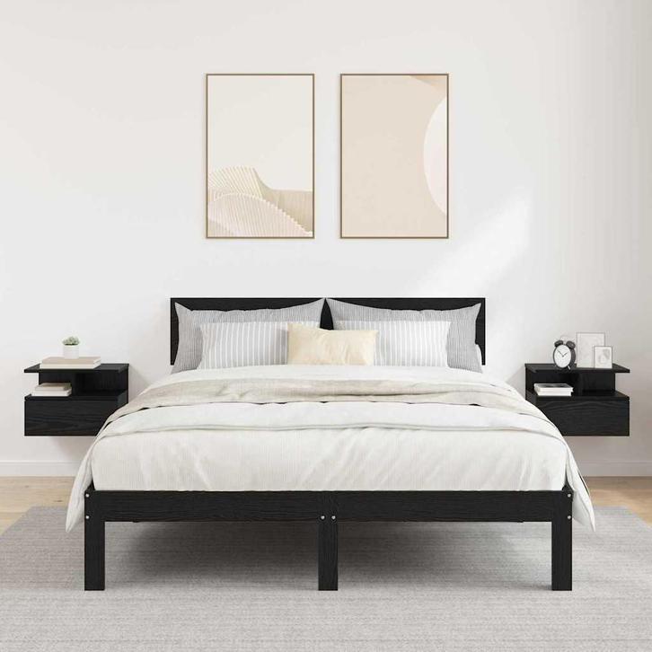 vidaXL Drijvend Nachtkastje met lade 2 pcs Zwart Eiken 40 x, Huis en Inrichting, Slaapkamer | Nachtkastjes, Nieuw, Verzenden