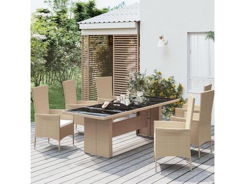 vidaXL - Tuintafel - met - glazen - blad - poly - rattan -, Huis en Inrichting, Woonaccessoires | Overige, Zo goed als nieuw, Verzenden