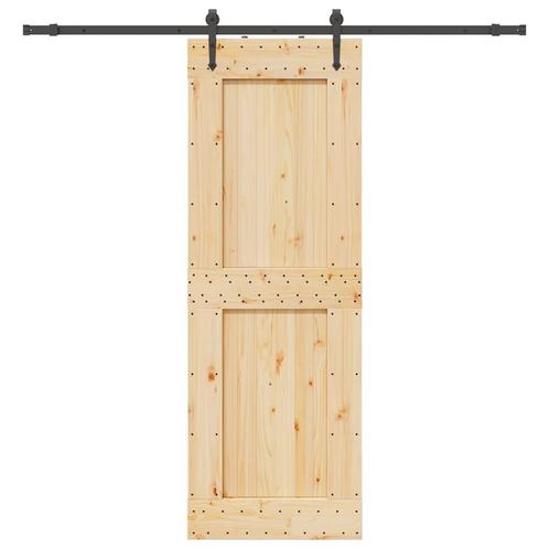 vidaXL Schuifdeur met beslag 80x210 cm massief grenenhout, Doe-het-zelf en Bouw, Deuren en Vliegenramen, Nieuw, Verzenden