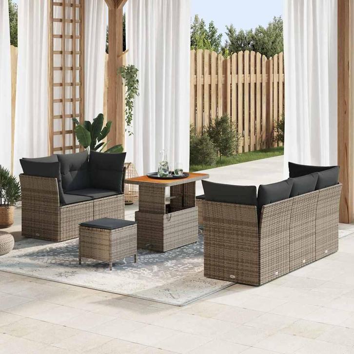 vidaXL Tuinbank Set 8 pcs Grijs Poly riet en gepoedercoat, Tuin en Terras, Tuinsets en Loungesets, Nieuw, Verzenden