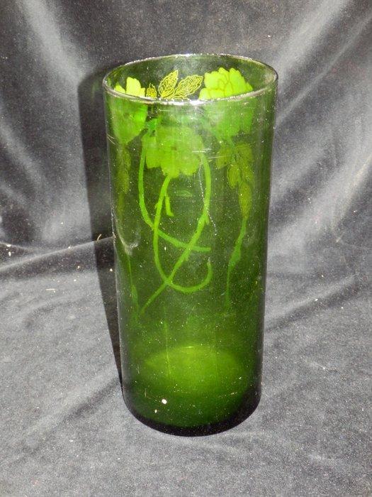 Beautiful Vase with Flowers with relief painting green color, Antiek en Kunst, Antiek | Glaswerk en Kristal