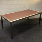 Tweedehands RVS tafel met noten houten fineer blad, 200x100, Gebruikt, Bureau