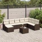 vidaXL Tuinbank Set met kussen 9 pcs Bruin Poly rattan, Verzenden