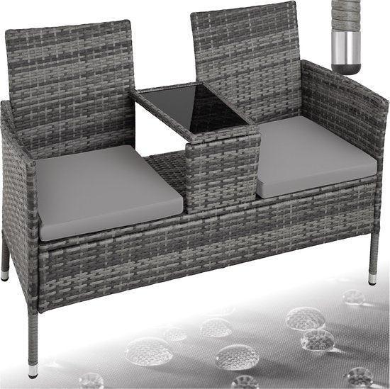 2dekans | tectake® - wicker tuinbank met tafel, 2-zitsbank,, Tuin en Terras, Tuinsets en Loungesets, Ophalen of Verzenden