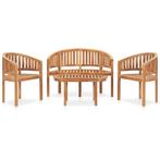 vidaXL 4-delige Loungeset banaanvormig massief teakhout, Tuin en Terras, Verzenden, Nieuw, Loungeset