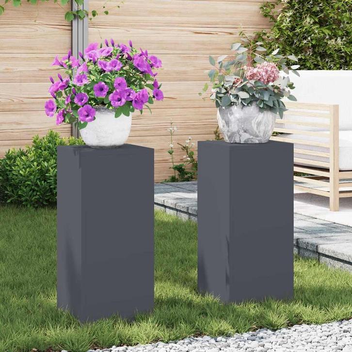 vidaXL Plantenstand 2 pcs Antraciet 24 x 24 x 55 cm Staal, Tuin en Terras, Bloembakken en Plantenbakken, Nieuw, Verzenden