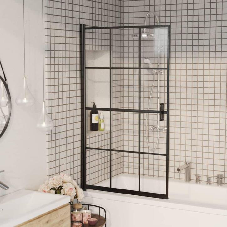 vidaXL Douchewand 80x140 cm ESG zwart, Doe-het-zelf en Bouw, Sanitair, Nieuw, Verzenden